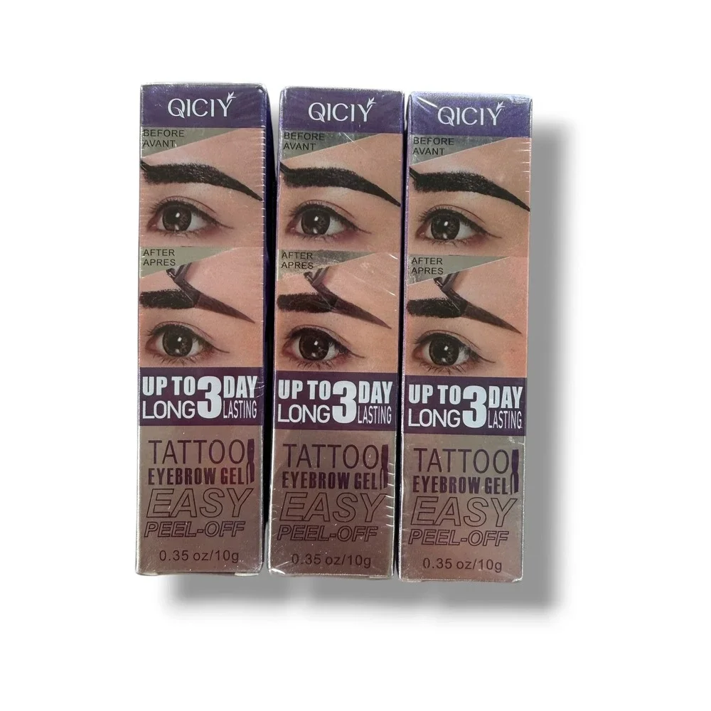QICIY Tattoo Eyebrow Gel 3pc Set PeeLOff Long Lasting Waterproof Brown Black NEW
